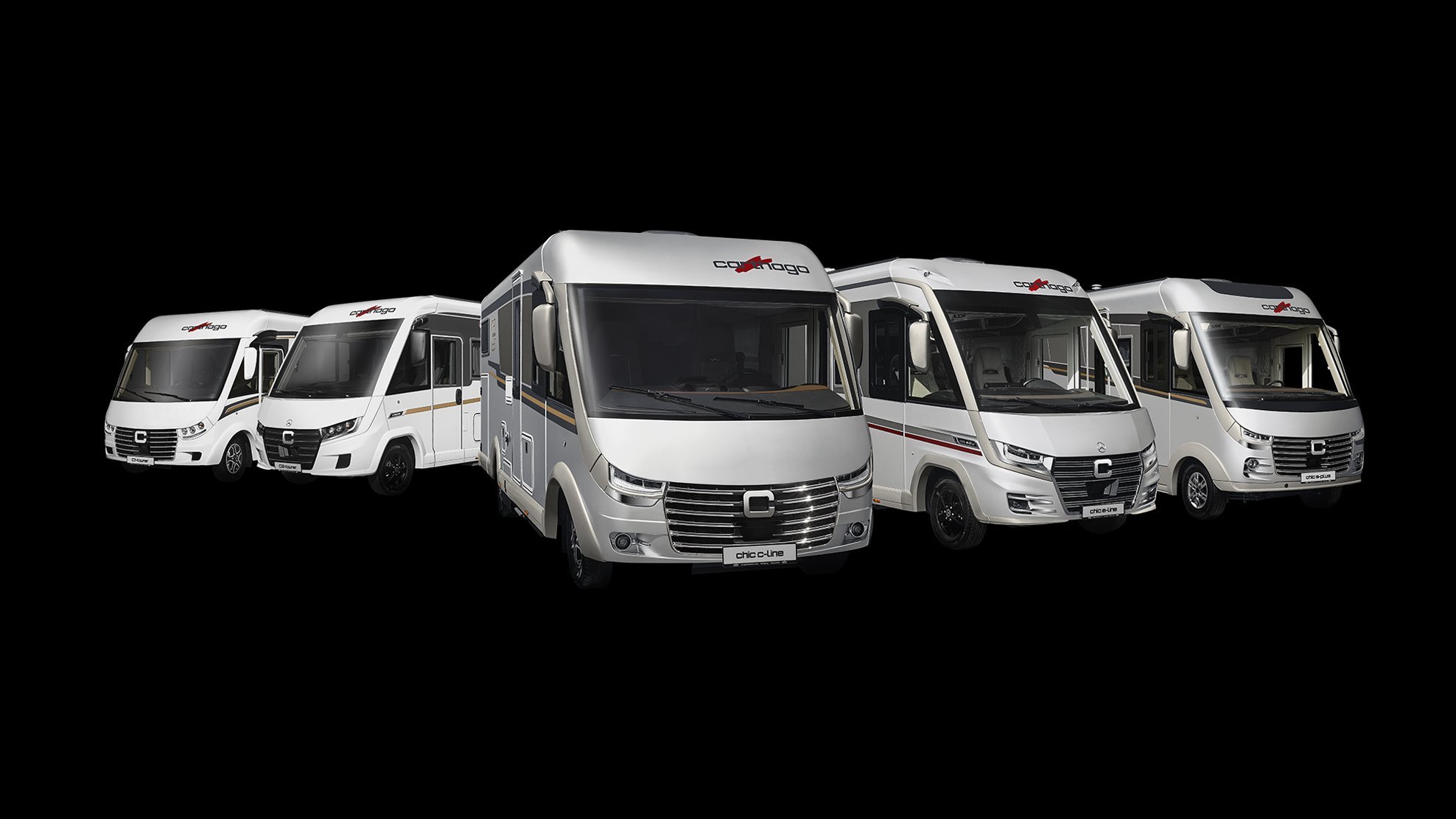 Carthago Wohnmobile Integriert in einer Range auf schwarzem Hintergrund