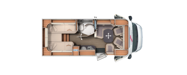 Grundriss teilintegrierter Carthago mit Längseinzelbetten und Bad
