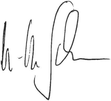 A stylised, cursive signature in black ink with high, curved strokes and a flowing, connected design on a white background.
