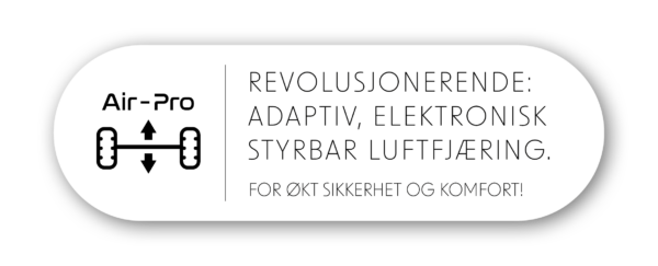 Logo og diagram for et kjøretøyoppheng ved siden av den tyske teksten: Revolusjonen: Adaptiv, elektrisk regulerbar luftfjæring for bobiler fra Iveco Daily. For økt sikkerhet og komfort!