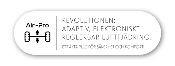 Logga och diagram för en fordonsupphängning bredvid en tysk text: Revolutionen: Adaptiv elektroniskt reglerbar luftfjädring för Iveco Daily-husbilar. Ett äkta plus för säkerhet och komfort!