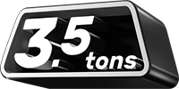 Ein schwarz-weißes Schild mit der fettgedruckten Aufschrift „3,5 Tonnen“, das auf eine Gewichts- oder Ladungsbeschränkung hinweist – ein Symbol für Qualität und Vertrauen, wie sie nur starke Partner von Carthago bieten.