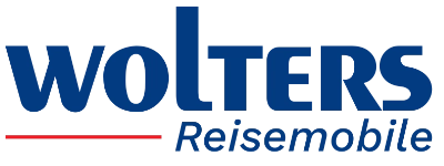 Logo mit dem Wort „Wolters“ in fetten blauen Buchstaben über dem Wort „Reisemobile“ in kursiver blauer Schrift, auf hellem Hintergrund, wobei eine rote Linie einen Teil des Logos unterstreicht – perfekt für alle, die ein Wohnmobil kaufen möchten.