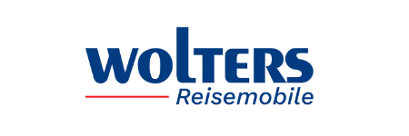 Logo für Wolters Reisemobile mit „Wolters“ in fetten blauen Buchstaben und „Reisemobile“ in kursiver blauer Schrift darunter, getrennt durch eine dünne rote Linie, auf hellgrauem Hintergrund. Starke Partner von Carthago – Qualität und Vertrauen spiegeln sich im Design wider.